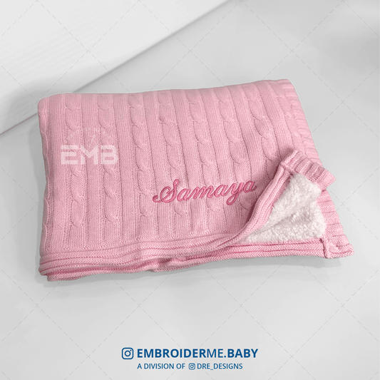 Pink Cable-Knit Sherpa Baby Blanket - Personalized image 0
